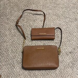 Michael Kors Brown Leather Crossbody Bag & Wallet